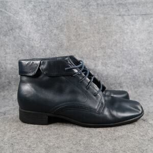 St Johns Bay Shoes Womens 9 Ankle Boots Lace Up Leather Blue Classic Casual